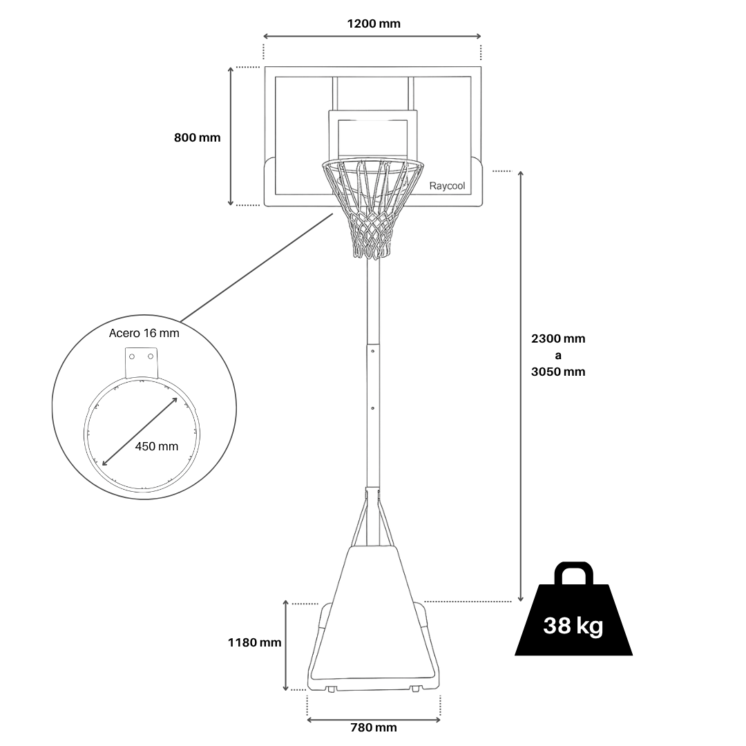 Canasta de baloncesto para adultos Raycool STARS 700 Rango Ajustable 2,30m 3,05m