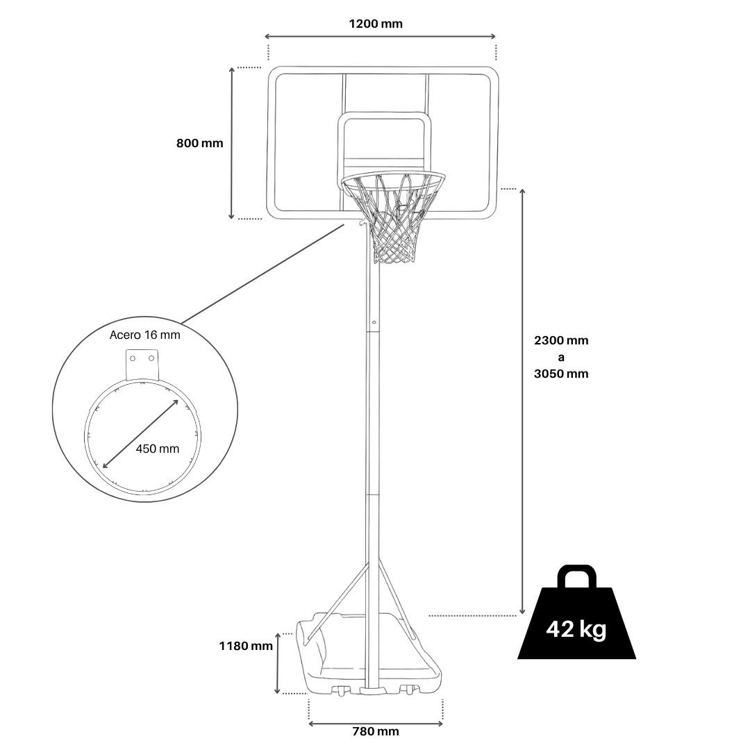 Canasta de baloncesto Raycool STREET 650 Rango Ajustable 2,30m 3,05m