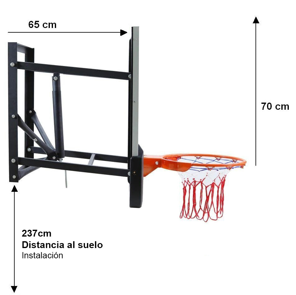 Tablero de baloncesto de pared SMASH 780 Raycool Ajustable 2,30m 3,05m 140x80cm Aro basculante 45cm