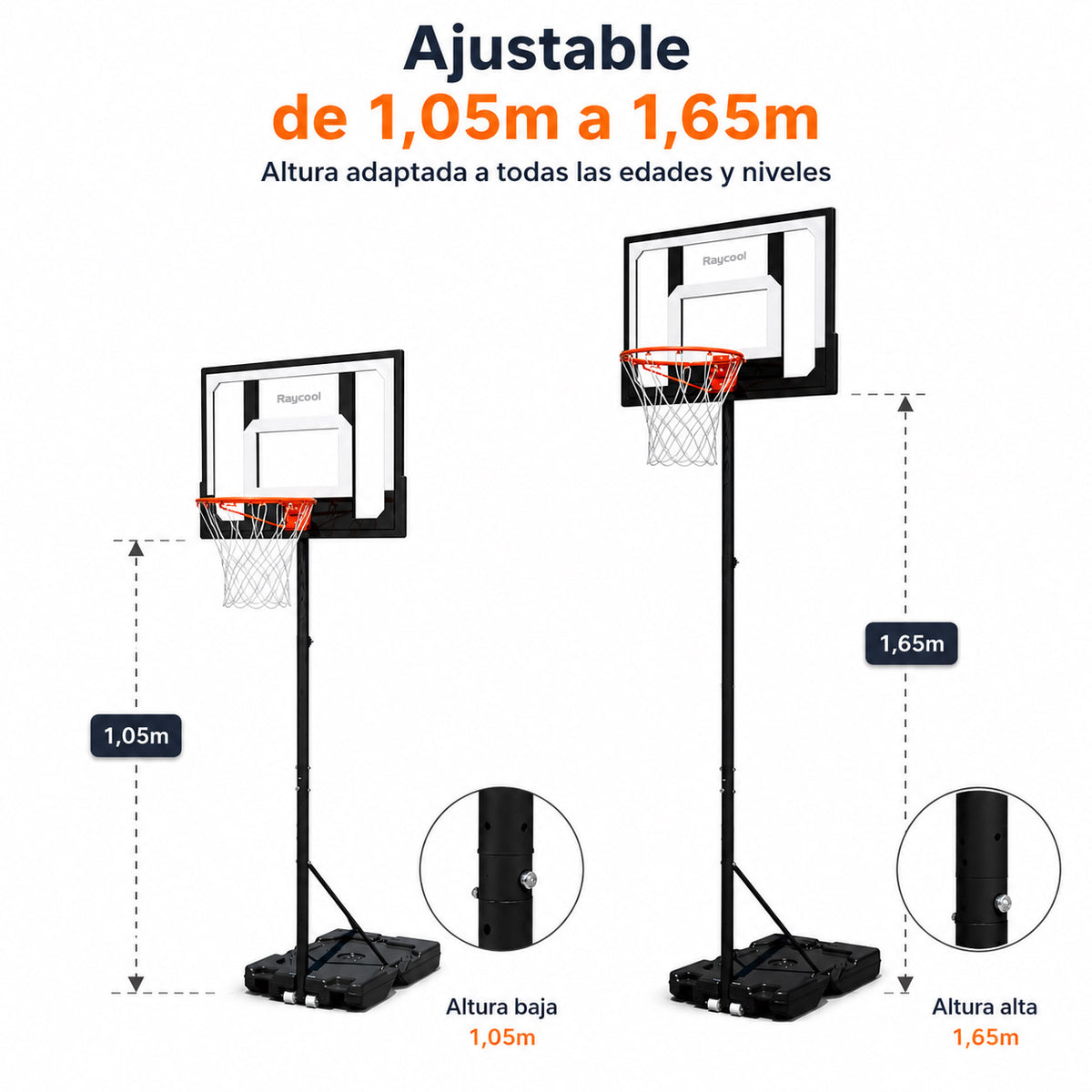 Canasta de minibasket Raycool AIR 360 Rango Ajustable 1,05m  1,65m