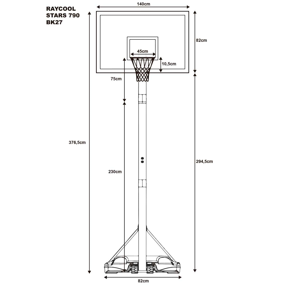 Canasta de baloncesto para adulto Raycool STARS 790 Rango Ajustable 2,30m 3,05m