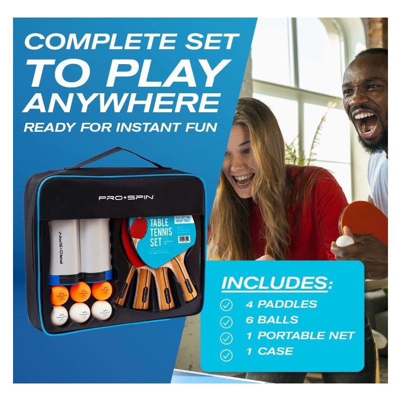 Set de Ping Pong portátil-Kit premium con red Retráctil, Palas, Pelotas 3 Estrellas y caja