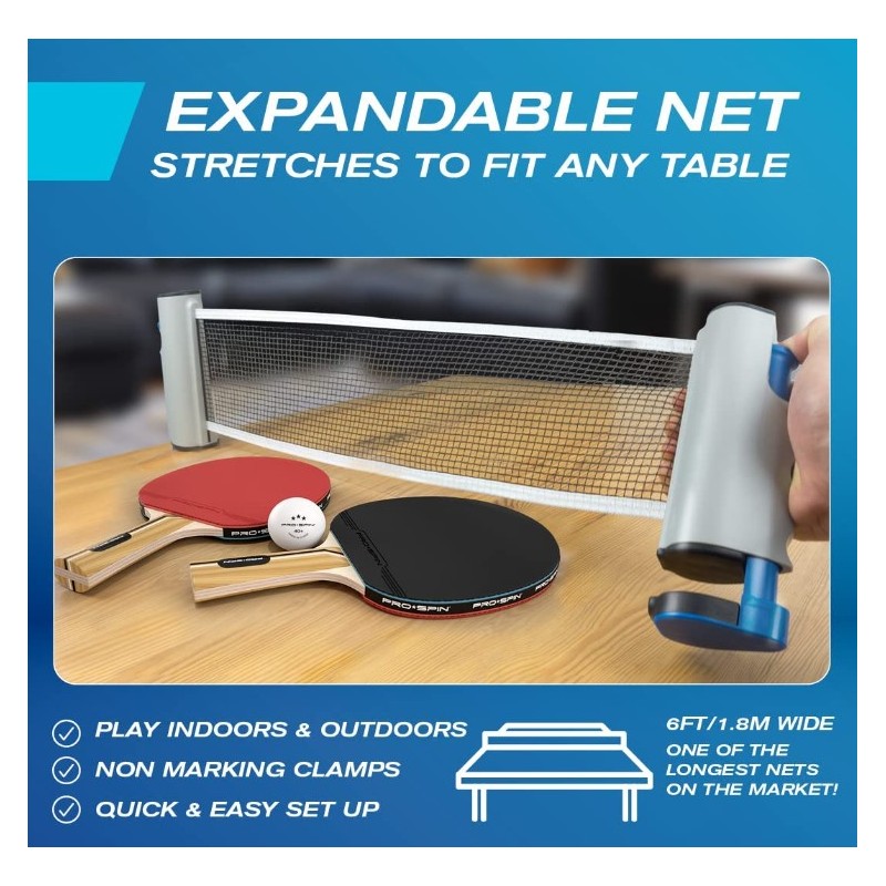 Set de Ping Pong portátil-Kit premium con red Retráctil, Palas, Pelotas 3 Estrellas y caja