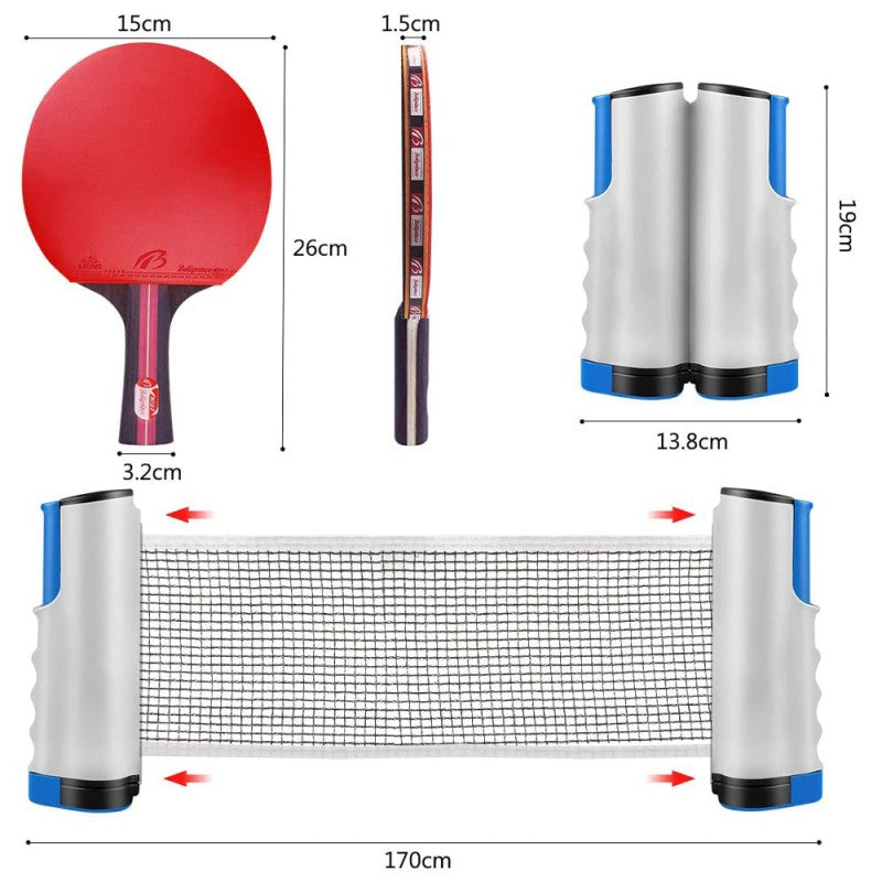Conjunto de Red portátil + 4 Raquetas de Pin Pong + 8 pelotas
